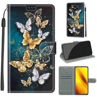 For Xiaomi Poco X3 NFC Voltage Coloured Drawing Magnetic Clasp Horizontal Flip PU Leather Case with Holder & Card Slots(C20 Gold Silver Flying Butterflies)