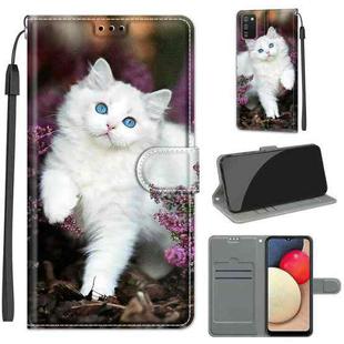 For Samsung Galaxy A02s / M02s Voltage Colored Drawing Magnetic Clasp Horizontal Flip PU Leather Case with Holder & Card Slots(C08 Flower Bush Big White Cat)