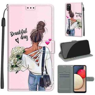 For Samsung Galaxy A02s / M02s Voltage Colored Drawing Magnetic Clasp Horizontal Flip PU Leather Case with Holder & Card Slots(C09 Hug Flower)