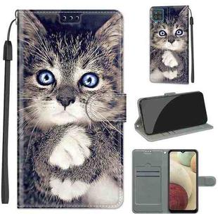 For Samsung Galaxy A12 / M12 Voltage Colored Drawing Magnetic Clasp Horizontal Flip PU Leather Case with Holder & Card Slots(C02 Fork Hand White Claw Cat)