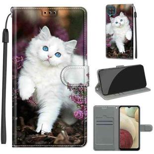 For Samsung Galaxy A12 / M12 Voltage Colored Drawing Magnetic Clasp Horizontal Flip PU Leather Case with Holder & Card Slots(C08 Flower Bush Big White Cat)