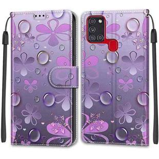 For Samsung Galaxy A21s Voltage Colored Drawing Magnetic Clasp Horizontal Flip PU Leather Case with Holder & Card Slots(C16 Water Drop Six Petal Flower)