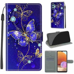 For Samsung Galaxy A32 4G Voltage Colored Drawing Magnetic Clasp Horizontal Flip PU Leather Case with Holder & Card Slots(C11 Blue Golden Chain Butterflies)