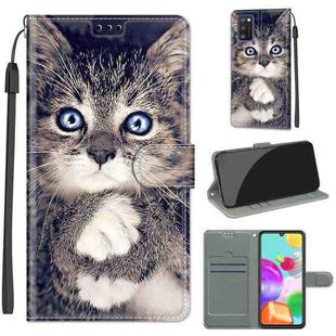 For Samsung Galaxy A41 EU Version Voltage Colored Drawing Magnetic Clasp Horizontal Flip PU Leather Case with Holder & Card Slots(C02 Fork Hand White Claw Cat)