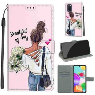 For Samsung Galaxy A41 EU Version Voltage Colored Drawing Magnetic Clasp Horizontal Flip PU Leather Case with Holder & Card Slots(C09 Hug Flower)