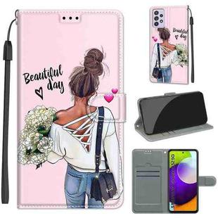 For Samsung Galaxy A52 5G Voltage Colored Drawing Magnetic Clasp Horizontal Flip PU Leather Case with Holder & Card Slots(C09 Hug Flower)