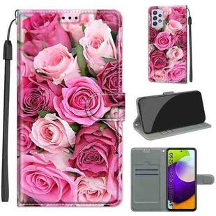 For Samsung Galaxy A52 5G Voltage Colored Drawing Magnetic Clasp Horizontal Flip PU Leather Case with Holder & Card Slots(C17 Green Leaf Pink Rose)