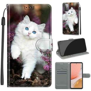 For Samsung Galaxy A72 5G Voltage Colored Drawing Magnetic Clasp Horizontal Flip PU Leather Case with Holder & Card Slots(C08 Flower Bush Big White Cat)