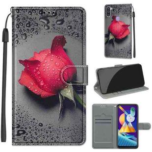 For Samsung Galaxy M11 / M11 EU Version Voltage Colored Drawing Magnetic Clasp Horizontal Flip PU Leather Case with Holder & Card Slots(C14 Black Water Drop Rose)