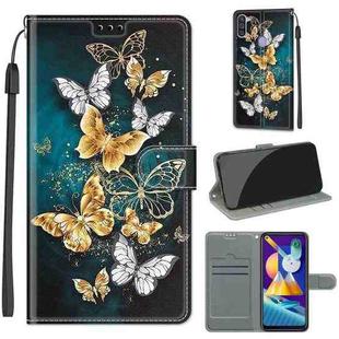 For Samsung Galaxy M11 / M11 EU Version Voltage Colored Drawing Magnetic Clasp Horizontal Flip PU Leather Case with Holder & Card Slots(C20 Gold Silver Flying Butterflies)