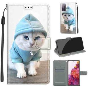 For Samsung Galaxy S20 FE 5G Voltage Colored Drawing Magnetic Clasp Horizontal Flip PU Leather Case with Holder & Card Slots(C15 Blue Sweater White Cat)