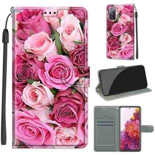 For Samsung Galaxy S20 FE 5G Voltage Colored Drawing Magnetic Clasp Horizontal Flip PU Leather Case with Holder & Card Slots(C17 Green Leaf Pink Rose)