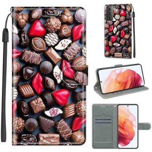 For Samsung Galaxy S21 5G Voltage Colored Drawing Magnetic Clasp Horizontal Flip PU Leather Case with Holder & Card Slots(C06 Red Lip Chocolate)