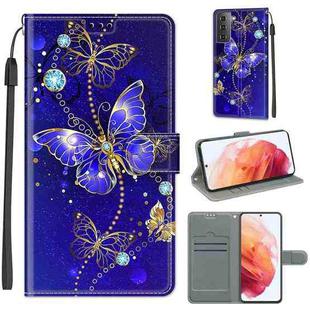 For Samsung Galaxy S21 5G Voltage Colored Drawing Magnetic Clasp Horizontal Flip PU Leather Case with Holder & Card Slots(C11 Blue Golden Chain Butterflies)