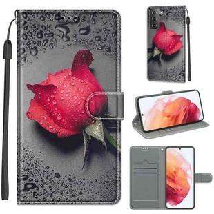 For Samsung Galaxy S21 5G Voltage Colored Drawing Magnetic Clasp Horizontal Flip PU Leather Case with Holder & Card Slots(C14 Black Water Drop Rose)