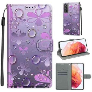 For Samsung Galaxy S21 5G Voltage Colored Drawing Magnetic Clasp Horizontal Flip PU Leather Case with Holder & Card Slots(C16 Water Drop Six Petal Flower)