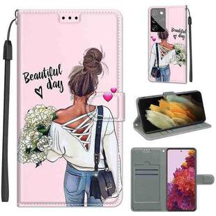 For Samsung Galaxy S21 Ultra 5G Voltage Colored Drawing Magnetic Clasp Horizontal Flip PU Leather Case with Holder & Card Slots(C09 Hug Flower)