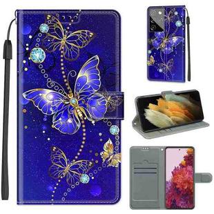 For Samsung Galaxy S21 Ultra 5G Voltage Colored Drawing Magnetic Clasp Horizontal Flip PU Leather Case with Holder & Card Slots(C11 Blue Golden Chain Butterflies)