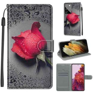For Samsung Galaxy S21 Ultra 5G Voltage Colored Drawing Magnetic Clasp Horizontal Flip PU Leather Case with Holder & Card Slots(C14 Black Water Drop Rose)