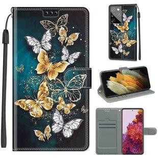 For Samsung Galaxy S21 Ultra 5G Voltage Colored Drawing Magnetic Clasp Horizontal Flip PU Leather Case with Holder & Card Slots(C20 Gold Silver Flying Butterflies)