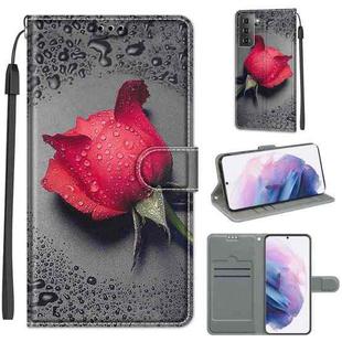 For Samsung Galaxy S21+ 5G Voltage Colored Drawing Magnetic Clasp Horizontal Flip PU Leather Case with Holder & Card Slots(C14 Black Water Drop Rose)