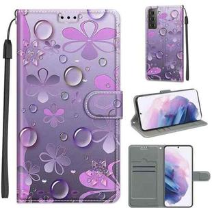 For Samsung Galaxy S21+ 5G Voltage Colored Drawing Magnetic Clasp Horizontal Flip PU Leather Case with Holder & Card Slots(C16 Water Drop Six Petal Flower)