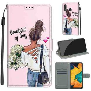 For Samsung Galaxy A30 / A20 Voltage Colored Drawing Magnetic Clasp Horizontal Flip PU Leather Case with Holder & Card Slots(C09 Hug Flower)