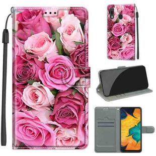 For Samsung Galaxy A30 / A20 Voltage Colored Drawing Magnetic Clasp Horizontal Flip PU Leather Case with Holder & Card Slots(C17 Green Leaf Pink Rose)