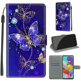 For Samsung Galaxy A51 Voltage Colored Drawing Magnetic Clasp Horizontal Flip PU Leather Case with Holder & Card Slots(C11 Blue Golden Chain Butterflies)