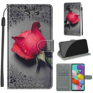 For Samsung Galaxy A51 Voltage Colored Drawing Magnetic Clasp Horizontal Flip PU Leather Case with Holder & Card Slots(C14 Black Water Drop Rose)