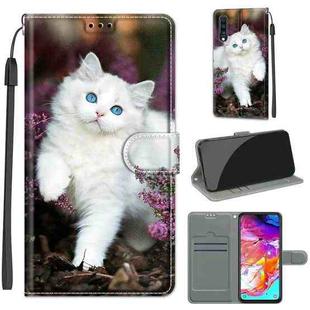 For Samsung Galaxy A70 Voltage Colored Drawing Magnetic Clasp Horizontal Flip PU Leather Case with Holder & Card Slots(C08 Flower Bush Big White Cat)
