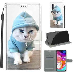 For Samsung Galaxy A70 Voltage Colored Drawing Magnetic Clasp Horizontal Flip PU Leather Case with Holder & Card Slots(C15 Blue Sweater White Cat)