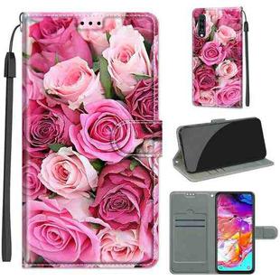 For Samsung Galaxy A70 Voltage Colored Drawing Magnetic Clasp Horizontal Flip PU Leather Case with Holder & Card Slots(C17 Green Leaf Pink Rose)