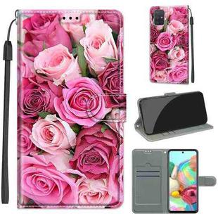 For Samsung Galaxy A71 Voltage Colored Drawing Magnetic Clasp Horizontal Flip PU Leather Case with Holder & Card Slots(C17 Green Leaf Pink Rose)