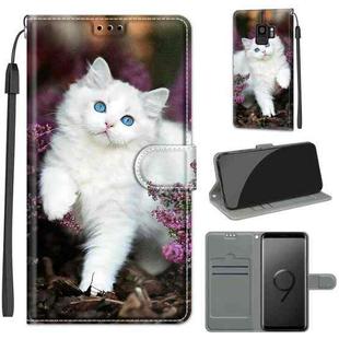 For Samsung Galaxy S9 Voltage Colored Drawing Magnetic Clasp Horizontal Flip PU Leather Case with Holder & Card Slots(C08 Flower Bush Big White Cat)