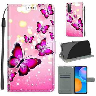 For Huawei P Smart 2021 / Y7a Voltage Colored Drawing Magnetic Clasp Horizontal Flip PU Leather Case with Holder & Card Slots(C03 Gradient Pink Flying Butterflies)