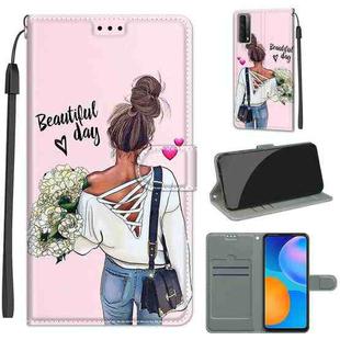 For Huawei P Smart 2021 / Y7a Voltage Colored Drawing Magnetic Clasp Horizontal Flip PU Leather Case with Holder & Card Slots(C09 Hug Flower)