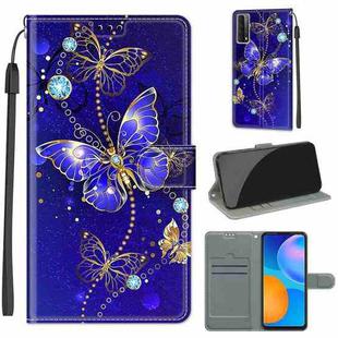 For Huawei P Smart 2021 / Y7a Voltage Colored Drawing Magnetic Clasp Horizontal Flip PU Leather Case with Holder & Card Slots(C11 Blue Golden Chain Butterflies)