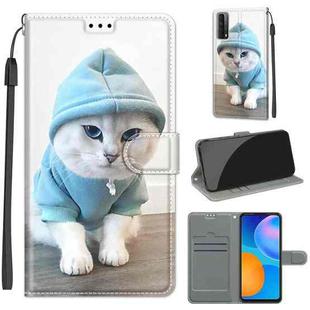 For Huawei P Smart 2021 / Y7a Voltage Colored Drawing Magnetic Clasp Horizontal Flip PU Leather Case with Holder & Card Slots(C15 Blue Sweater White Cat)