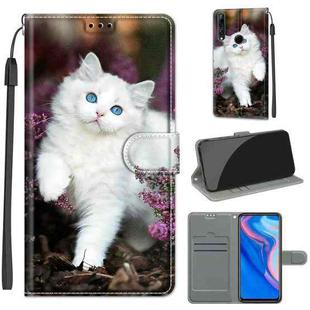 For Huawei P Smart Z / Y9 Prime / 9X / 9X Pro Voltage Colored Drawing Magnetic Clasp Horizontal Flip PU Leather Case with Holder & Card Slots(C08 Flower Bush Big White Cat)