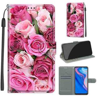 For Huawei P Smart Z / Y9 Prime / 9X / 9X Pro Voltage Colored Drawing Magnetic Clasp Horizontal Flip PU Leather Case with Holder & Card Slots(C17 Green Leaf Pink Rose)