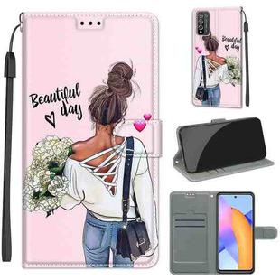 For Honor 10X Lite Voltage Colored Drawing Magnetic Clasp Horizontal Flip PU Leather Case with Holder & Card Slots(C09 Hug Flower)
