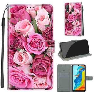 For Huawei P30 Lite Voltage Colored Drawing Magnetic Clasp Horizontal Flip PU Leather Case with Holder & Card Slots(C17 Green Leaf Pink Rose)