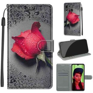 For Huawei P Smart+ 2019 Voltage Colored Drawing Magnetic Clasp Horizontal Flip PU Leather Case with Holder & Card Slots(C14 Black Water Drop Rose)