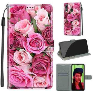For Huawei P Smart+ 2019 Voltage Colored Drawing Magnetic Clasp Horizontal Flip PU Leather Case with Holder & Card Slots(C17 Green Leaf Pink Rose)