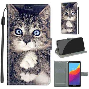 For Huawei Y5 2018 / Honor Play 7 Voltage Colored Drawing Magnetic Clasp Horizontal Flip PU Leather Case with Holder & Card Slots(C02 Fork Hand White Claw Cat)