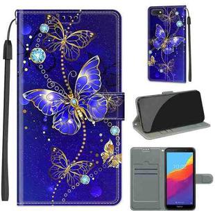 For Huawei Y5 2018 / Honor Play 7 Voltage Colored Drawing Magnetic Clasp Horizontal Flip PU Leather Case with Holder & Card Slots(C11 Blue Golden Chain Butterflies)