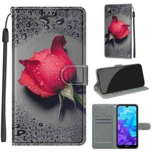 For Huawei Y5 2019 / Honor 8S Voltage Colored Drawing Magnetic Clasp Horizontal Flip PU Leather Case with Holder & Card Slots(C14 Black Water Drop Rose)