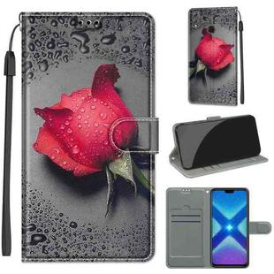 For Honor 8X Voltage Colored Drawing Magnetic Clasp Horizontal Flip PU Leather Case with Holder & Card Slots(C14 Black Water Drop Rose)