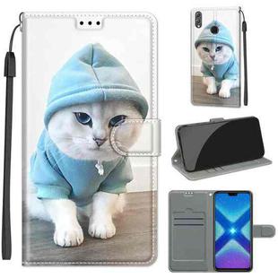 For Honor 8X Voltage Colored Drawing Magnetic Clasp Horizontal Flip PU Leather Case with Holder & Card Slots(C15 Blue Sweater White Cat)